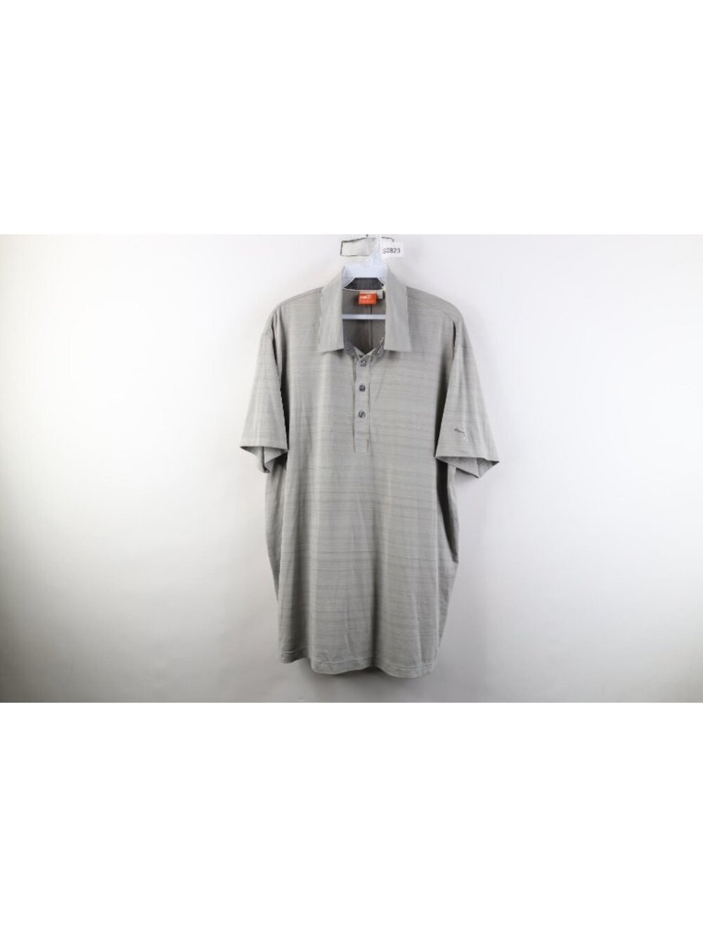 Puma Golf Cell Mens Large Chambray Striped Knit Collared Golfing Polo Shirt Gray